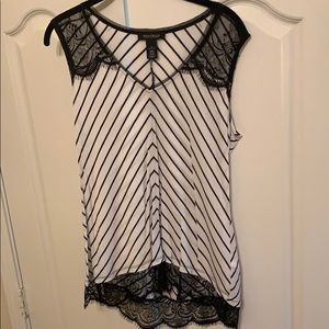 White House black market stripe and lace tee